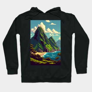 Hawaiian Landscape Pixel Art Island Mountains Hoodie